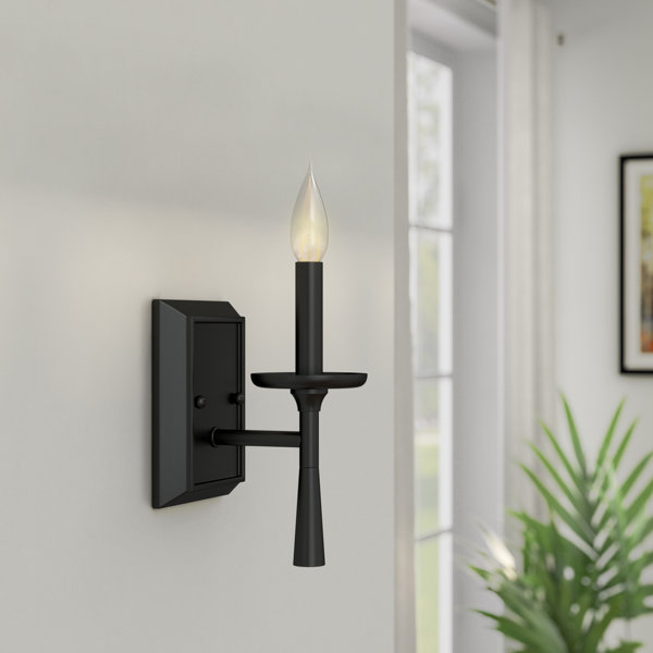 Gracie Oaks Burtundy 1 Light Dimmable MATTE BLACK Candle Wall Light